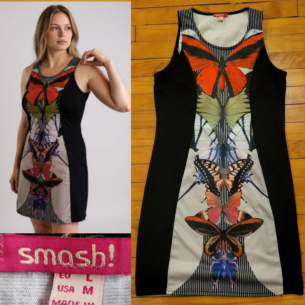 SMASH!‎ Slimming Effect Dress - Butterflies Print - Bodycon - Size M